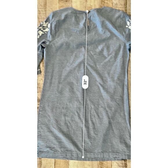 Mud Pie Chambray Blue 3/4 Embroidered Bell Sleeves Shift Dress Sz Small - Picture 9 of 12